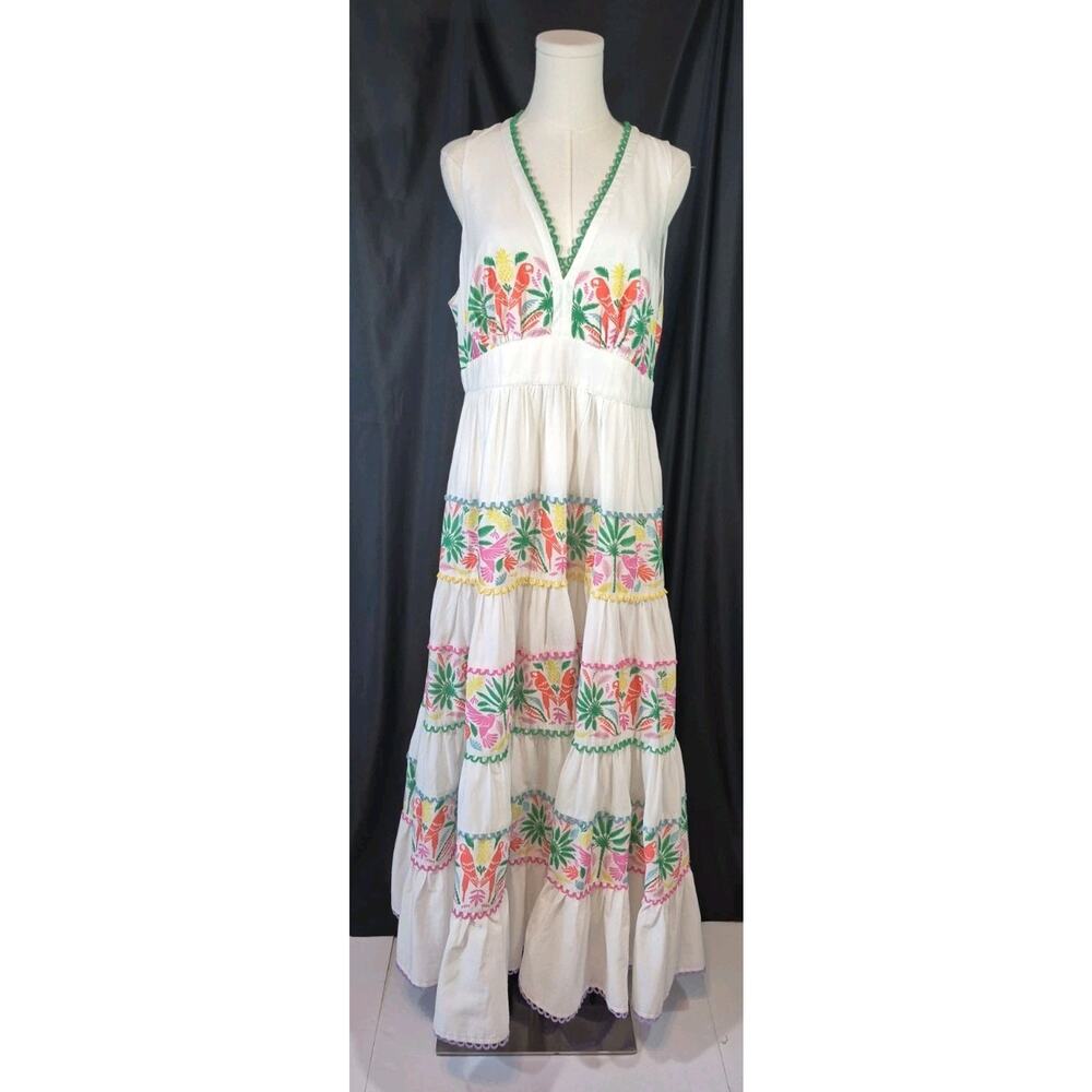 Boden Serena Green Pink Floral Tierd Cotton Maxi Dress US 12 - Picture 2 of 11